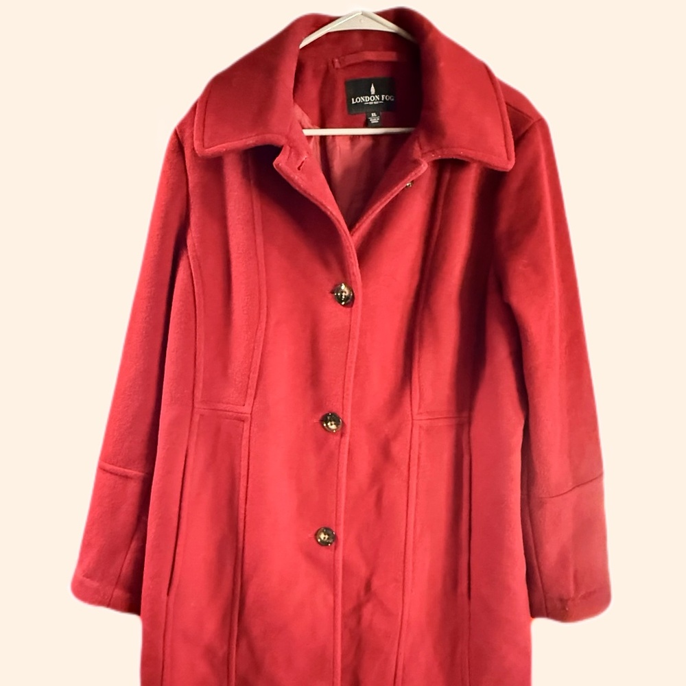 London Fog Red Wool Coat – Classic Button Front – Size XL